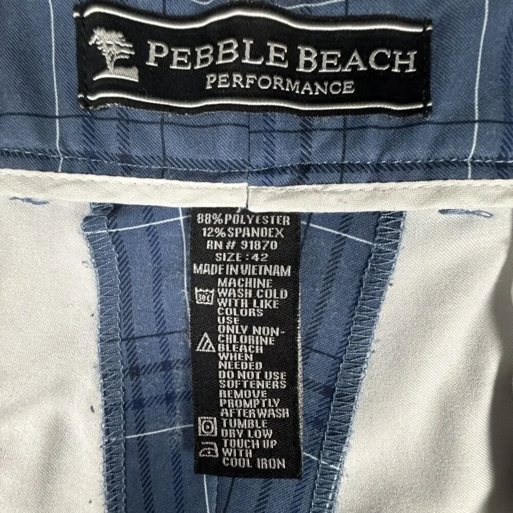 Pebble Beach Performance Men's Golf Shorts Blue Plaid Size 42 Moisture Wicking